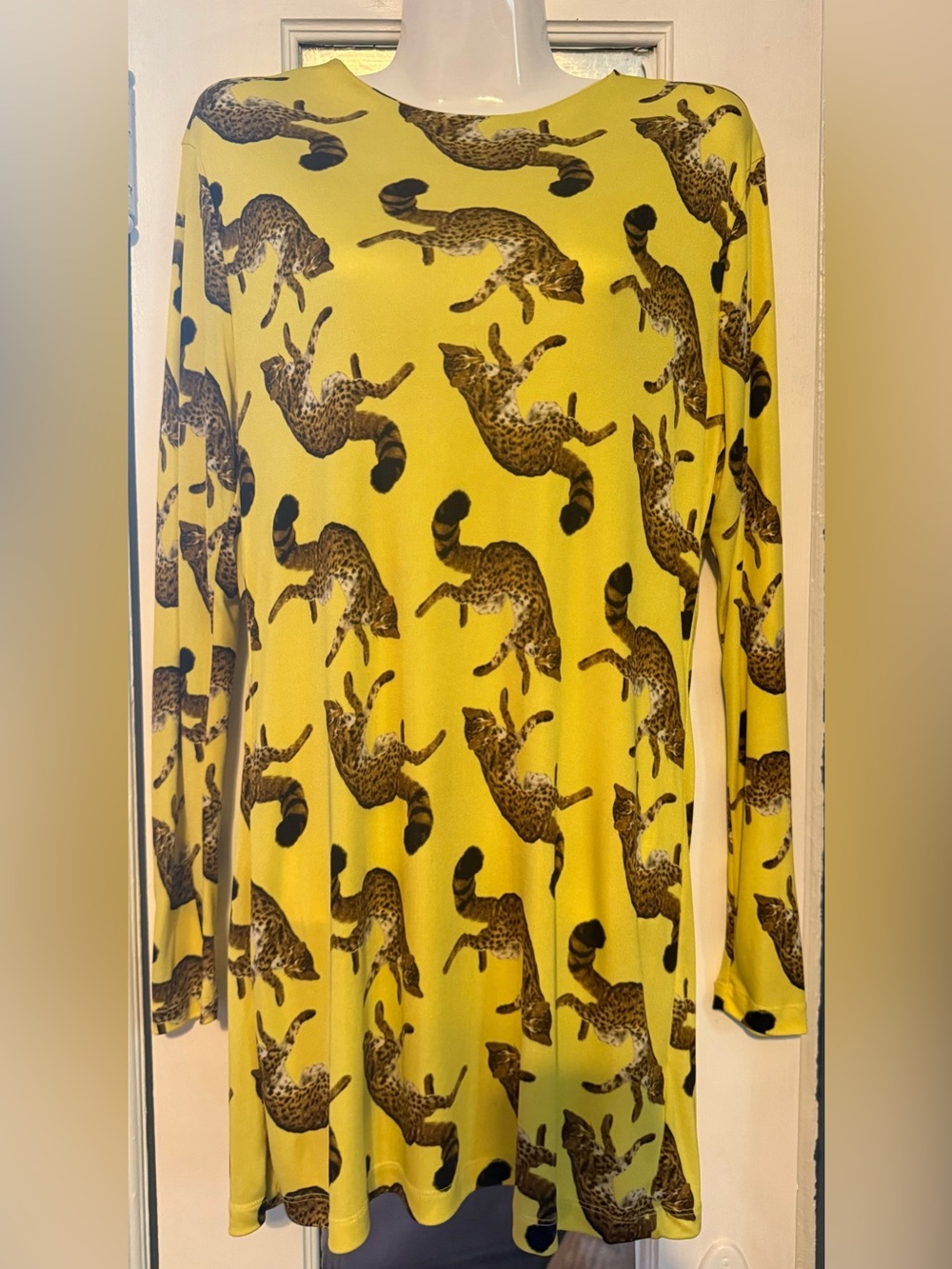 100% Silk Opening Ceremony x Deyrolle Yellow Ocelot Cat Print Dress M⁠ NWOT